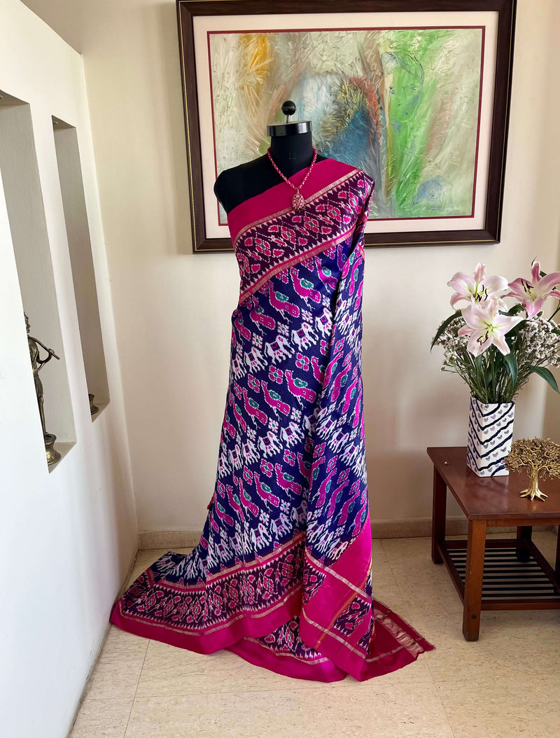 RISHANI – DEEP BLUE PATOLA WITH ELEPHANT PEACOCK MOTIFS