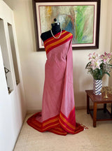LIRISHA-RED AND WHITE KORVAI KATTAM KANJIVARAM WITH RED AANCHAL