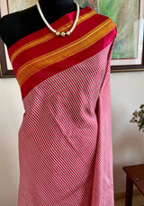 LIRISHA-RED AND WHITE KORVAI KATTAM KANJIVARAM WITH RED AANCHAL