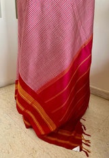 LIRISHA-RED AND WHITE KORVAI KATTAM KANJIVARAM WITH RED AANCHAL