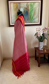 LIRISHA-RED AND WHITE KORVAI KATTAM KANJIVARAM WITH RED AANCHAL