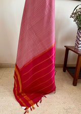 LIRISHA-RED AND WHITE KORVAI KATTAM KANJIVARAM WITH RED AANCHAL