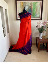 LIRANYA- CHILLI RED KORVAI KANJIVARAM WITH NAVY PURPLE PETNI AANCHAL