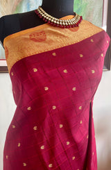 SRUDHA – MAROON AND MUSTARD KANJIVARAM WITH PAISLEY GRIDS