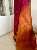 SRUDHA – MAROON AND MUSTARD KANJIVARAM WITH PAISLEY GRIDS