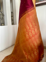SRUDHA – MAROON AND MUSTARD KANJIVARAM WITH PAISLEY GRIDS
