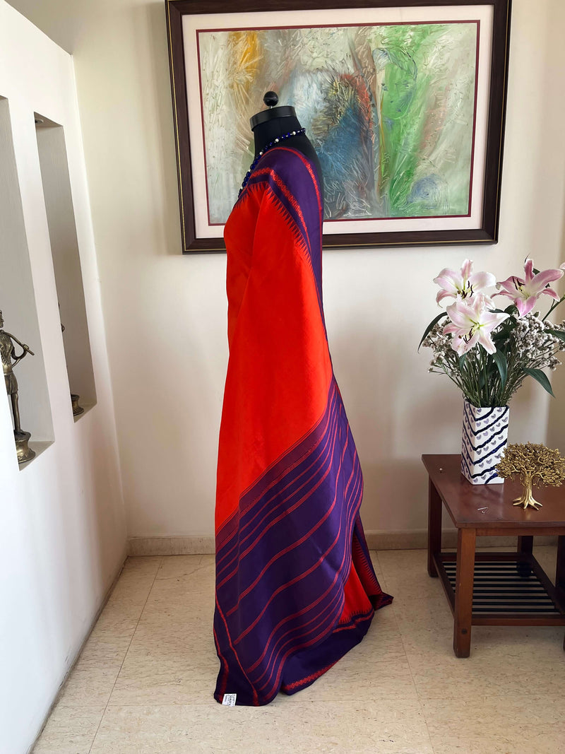 LIRANYA- CHILLI RED KORVAI KANJIVARAM WITH NAVY PURPLE PETNI AANCHAL