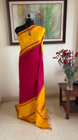 ILAVENIL – A STRIKING KANJIVARAM SILK IN CLASSIC RED AND YELLOW