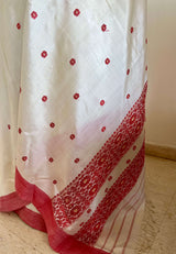 PRAGYASHREE – WHITE ASSAM SILK WITH RED BORDERS & BLOOMS