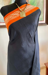 MAADHULYA-BOLD BLACK KORVAI KANJIVARAM WITH ORANGE AND GOLD PAISLEYS
