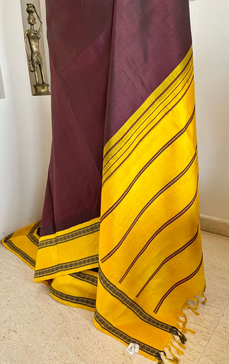 PRADEEPA – CHOCOLATE BROWN KORVAI KANJIVARAM WITH KOLAM BORDER