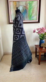 BHABANA- GREY BLACK BAGHAMBARI COTTON SAREE WITH BANDHA AANCHAL