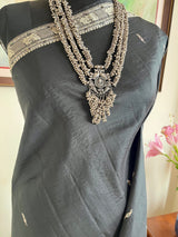 JAYALEKSHMI- BLACK SILVER ZARI KANJIVARAM WITH PAISLEY PEACOCK MOTIFS