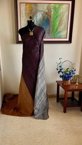 NAYRA – TWO-TONED TUSSAR SILK WITH A STRIKING GEOMETRIC AANCHAL
