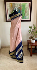 VIHITA – PEACH KANJIVARAM SILK WITH NAVY TEMPLE BORDER