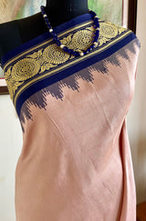 VIHITA – PEACH KANJIVARAM SILK WITH NAVY TEMPLE BORDER