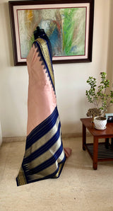 VIHITA – PEACH KANJIVARAM SILK WITH NAVY TEMPLE BORDER
