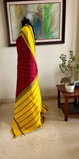 NIDHIRA – RICH RED KORVAI WITH RUDRAKSHA MOTIFS