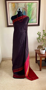 NIRANJIKA – CLASSIC BLACK KANJIVARAM SILK WITH MAROON WOVEN CONTRAST