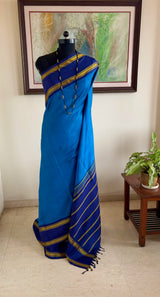 NEELA – TWO SHADES OF BLUE KANJIVARAM SILK WITH FLORAL ACCENTS