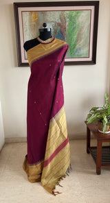 PUNNYA – RICH MAROON KANJIVARAM SILK WITH BEIGE CONTRASTS