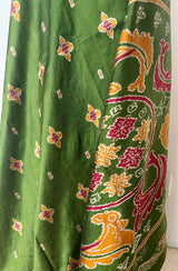 MISHA- EXQUISITE GREEN PATOLA WITH MAROON, OCHRE AND OFF-WHITE MOTIFS