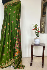 MISHA- EXQUISITE GREEN PATOLA WITH MAROON, OCHRE AND OFF-WHITE MOTIFS