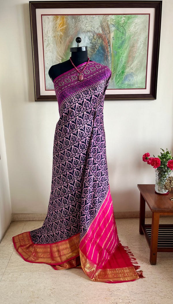 SHOBANA – VINTAGE BLACK KANJIVARAM SILK WITH CORAL ZARI BORDER