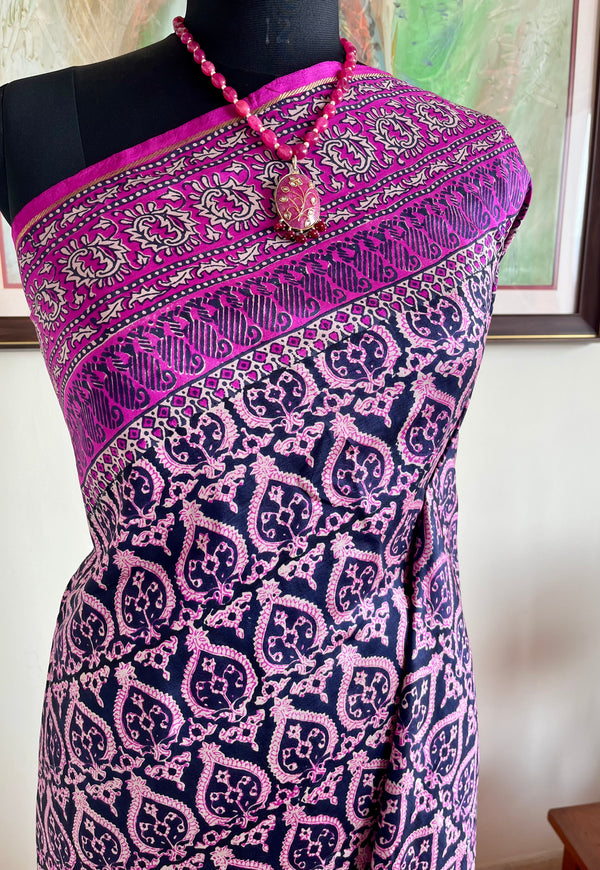 SHOBANA – VINTAGE BLACK KANJIVARAM SILK WITH CORAL ZARI BORDER