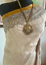 HEMALI- ELEGANT TUSSAR SILK SAREE WITH MADHUBANI BORDER AND AANCHAL
