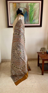 HEMALI- ELEGANT TUSSAR SILK SAREE WITH MADHUBANI BORDER AND AANCHAL