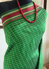 UTHAMI – GREEN CHECKED KANJIVARAM WITH MAROON CONTRAST