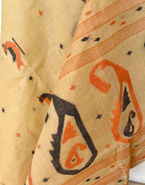 BRISHTI- STYLISH CREAM COTTON JAMDANI SAREE WITH ORANGE AND BLACK MOTIFS