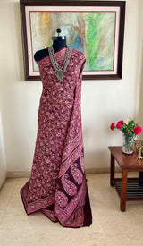 REYKA – BROWN PRINTED SILK SAREE WITH PEACH AND MAUVE FLORALS