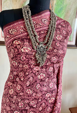 REYKA – BROWN PRINTED SILK SAREE WITH PEACH AND MAUVE FLORALS