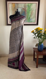 DINA – A PRINTED TUSSAR WITH BEAUTIFULLY WOVEN BORDER AND AANCHAL