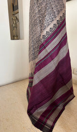 DINA – A PRINTED TUSSAR WITH BEAUTIFULLY WOVEN BORDER AND AANCHAL