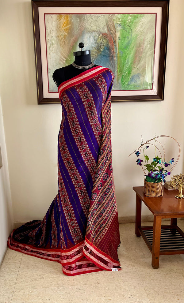 SANTANIKA – PURPLE HANDLOOM COTTON WITH FLORAL BANDHA AANCHAL
