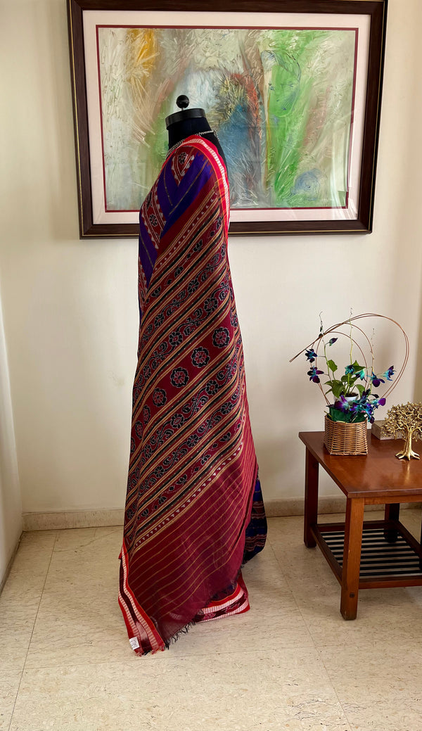 SANTANIKA – PURPLE HANDLOOM COTTON WITH FLORAL BANDHA AANCHAL