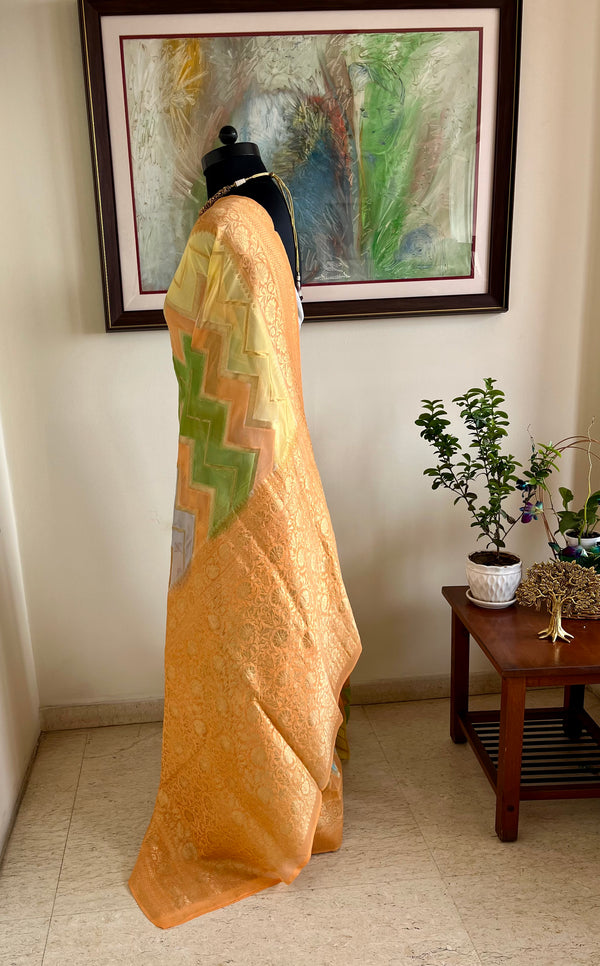 SMRITA – NEVER WORN MULTICOLOURED BANARASI GEORGETTE WITH FLORAL ZARI AANCHAL