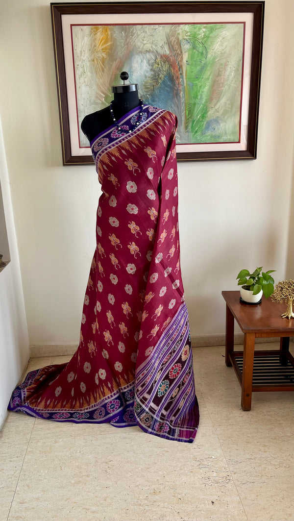 PADMAPRIYA – RUST BROWN KHANDUA WITH LOTUS AND BUTTERFLY MOTIFS