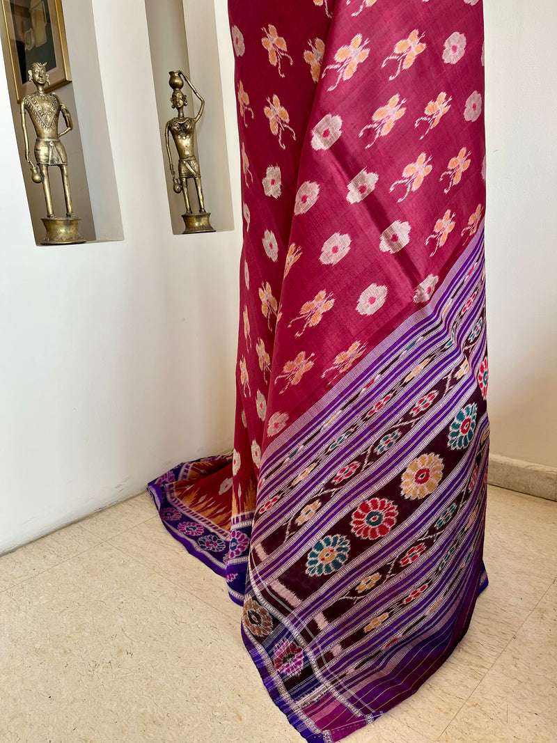 PADMAPRIYA – RUST BROWN KHANDUA WITH LOTUS AND BUTTERFLY MOTIFS