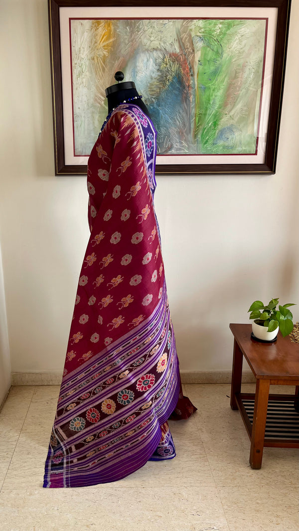PADMAPRIYA – RUST BROWN KHANDUA WITH LOTUS AND BUTTERFLY MOTIFS