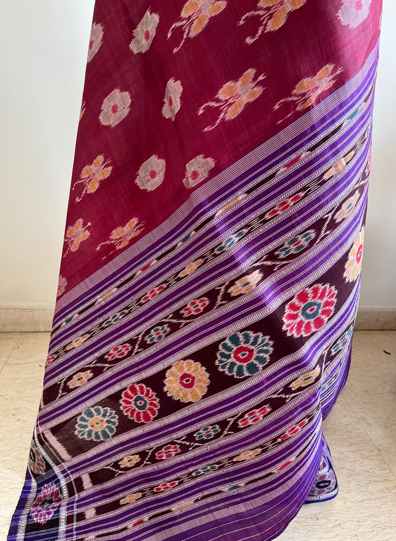 PADMAPRIYA – RUST BROWN KHANDUA WITH LOTUS AND BUTTERFLY MOTIFS