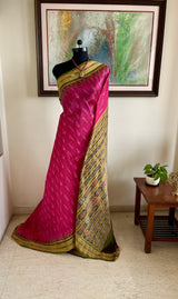 VASAVI – BRIGHT PINK KHANDUA WITH MOR PANKH AND BANDHA AANCHAL