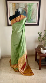 MINALIKA – PISTA GREEN KANJIVARAM WITH RED THAZHAMPU