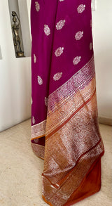 SASHI – BANARASI GEORGETTE IN MAGENTA WITH SILVER ZARI FLORALS