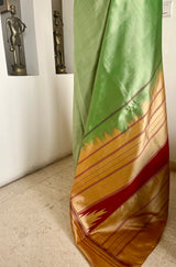 MINALIKA – PISTA GREEN KANJIVARAM WITH RED THAZHAMPU
