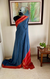SUMINA – VINTAGE BLUISH GREY MYSORE CREPE WITH RED BORDER