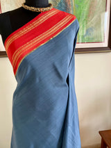 SUMINA – VINTAGE BLUISH GREY MYSORE CREPE WITH RED BORDER